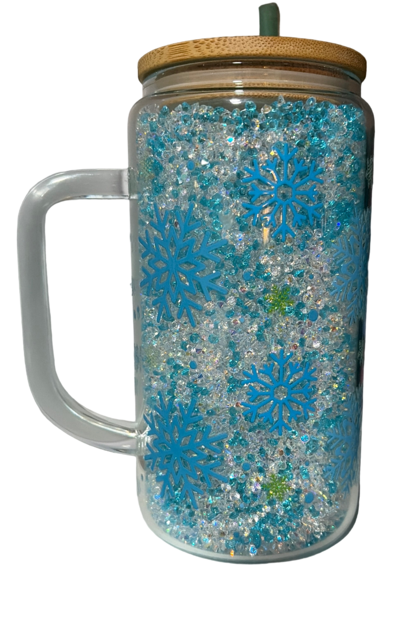 16oz glass, filled with crystal diamonds!